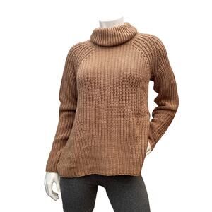 Goodthreads Women's Cotton Shaker Stitch Turtleneck Sweater Camel Heather Size S